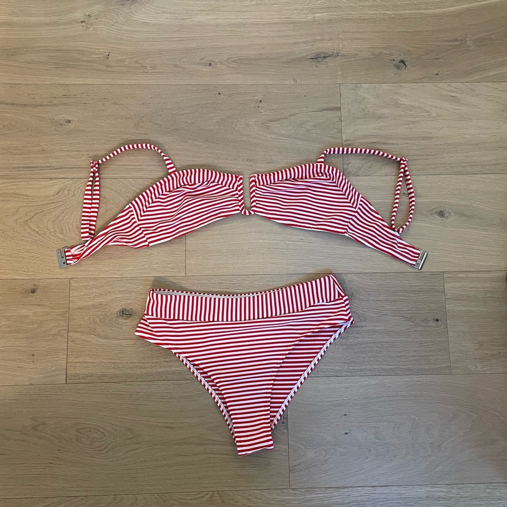 Cupshe Red and White Striped Bikini